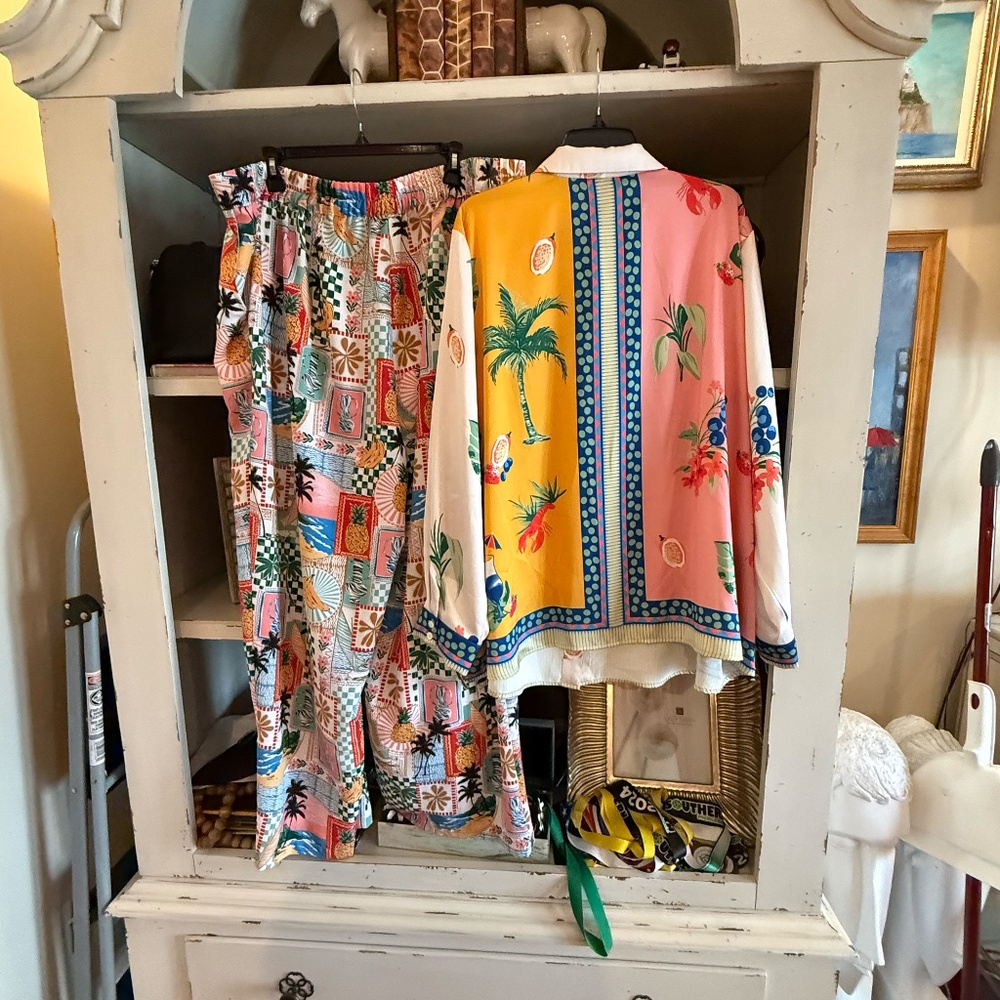 Skies are blue silky tropical blouse pants cute for Spring 3X nwt - Picture 7 of 7
